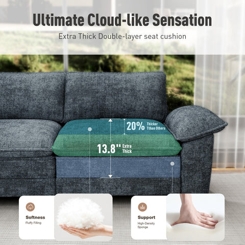 PHI VILLA Cloud-Like Chenille Living Room Sofa Couch