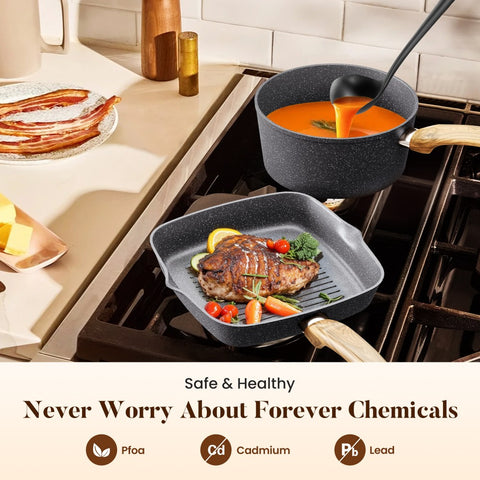 Induction Nonstick Granite-Coating 17 Piece Cookware Set,Kitchen Academy