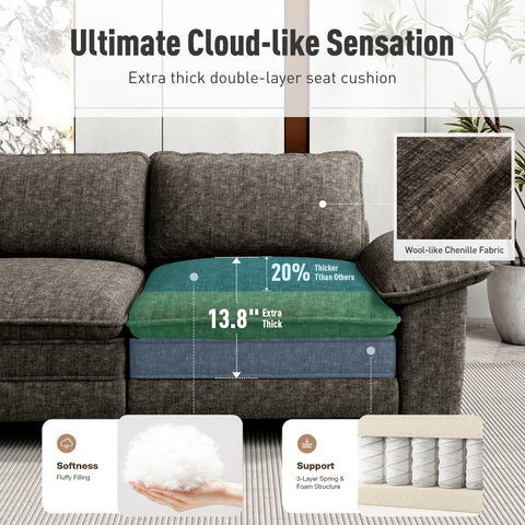 PHI VILLA Modern Chenille Modular Cloud Sofa Set with Deep Seats for Living Room