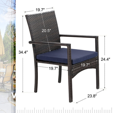 MFSTUDIO 5-Piece Steel Square Table & 4 Rattan Cushion Chairs Outdoor Patio Dining Set