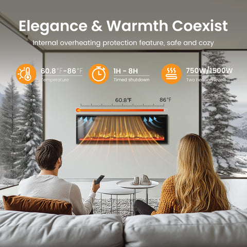 Premium Wall Mounted & Recessed Electric Fireplace with Remote Control - Sophia & William