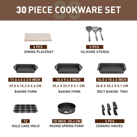 Kitchen Academy Ultimate 30 Pieces Granite-Coating Nonstick Induction Cookware Set for Easy Dinner Ideas