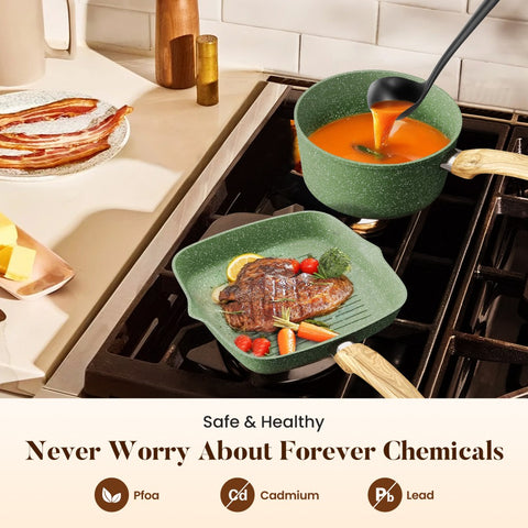 Induction Nonstick Granite-Coating 17 Piece Cookware Set,Kitchen Academy