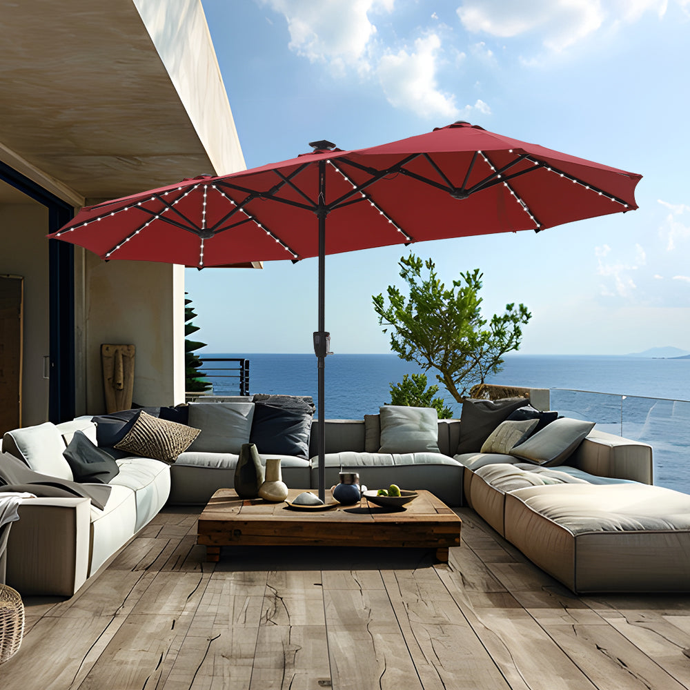 PHI VILLA 13ft Large DoubleSided Patio Umbrella with Solar Powered LE AlphaMarts