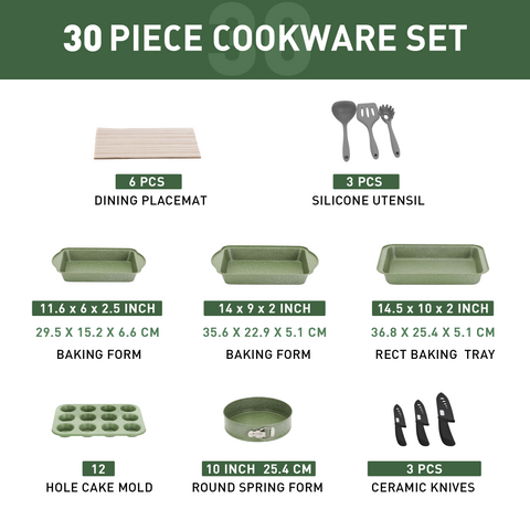 Kitchen Academy Ultimate 30 Pieces Granite-Coating Nonstick Induction Cookware Set for Easy Dinner Ideas