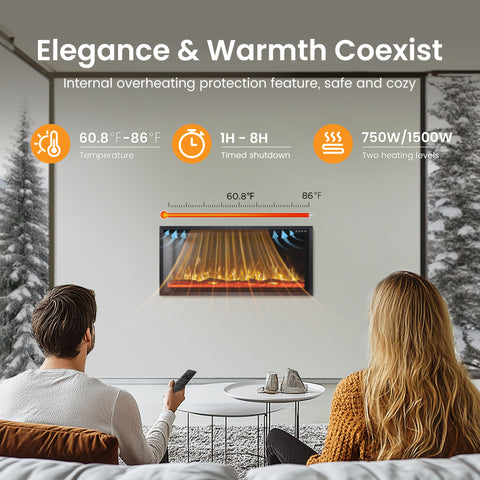 Premium Wall Mounted & Recessed Electric Fireplace with Remote Control - Sophia & William