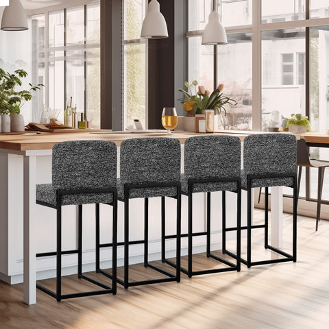 PHI VILLA 24 Inch Counter Height Bar Stool Chenille Upholstered with Backrest- Set of 4