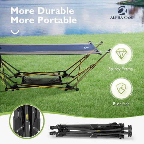 Portable Hammock Bed with Stand for Patio, Backyard, Garden and Beach - Alpha Camp