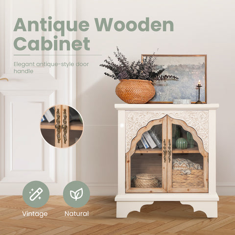 Vintage Hollow Carved 2 Door Wood Storage Cabinet -MFSTUDIO