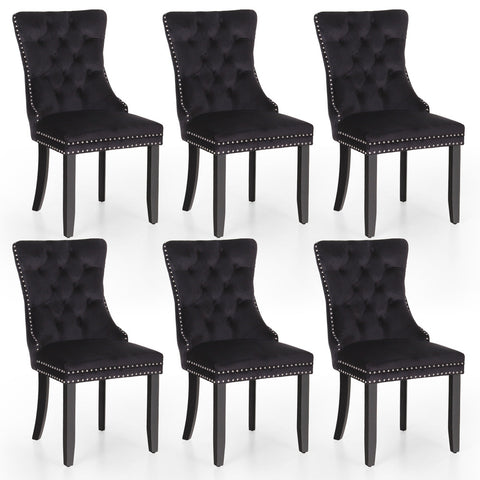 Velvet Tufted Wing Back Side Dining Room Chairs Set of 6 with Button Back-MFSTUDIO