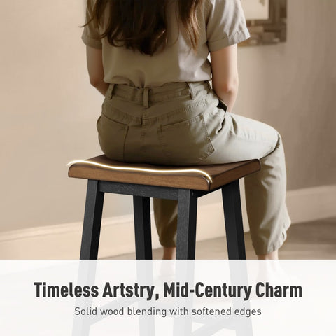 PHI VILLA 4-Piece Solid Wood Bar Table Set with Saddle Stools and Bench