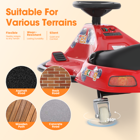 24V Electric Drifting Go-Kart for Kids Ages 3+ with 360 Spin and Upgraded Glowing Wheels