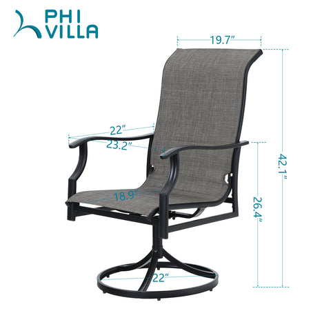 PHI VILLA Patio Padded Swivel Rocker Texitilene Chair with Wave Armrests