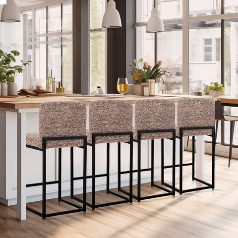 PHI VILLA 24 Inch Counter Height Bar Stool Chenille Upholstered with Backrest- Set of 4