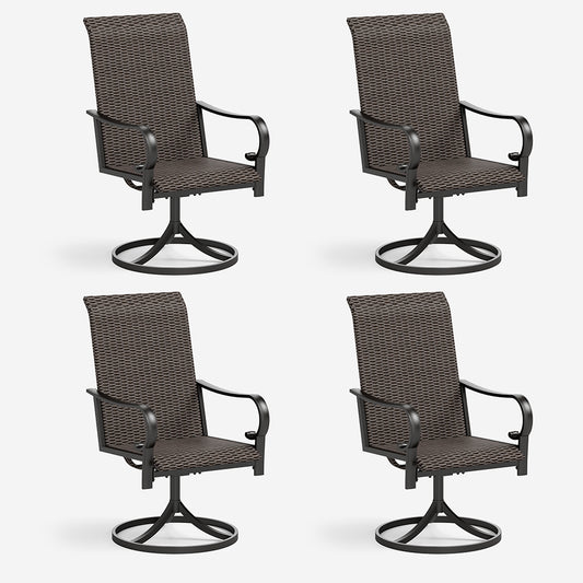 Phi Villa 4-Pcs Elegant Rattan High-back Chairs