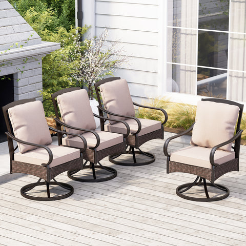 4-Piece Rattan-steel Cushioned Patio Dining Swivel Chairs