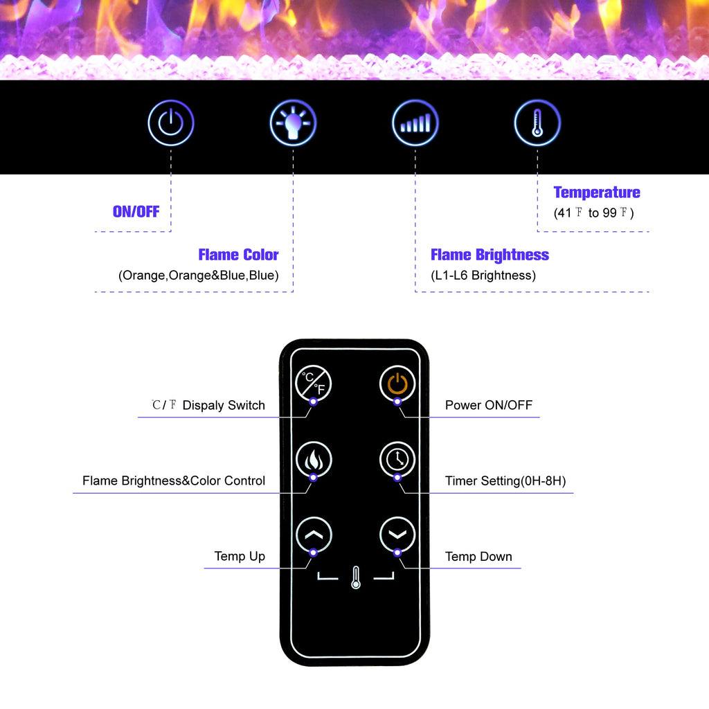 PHI VILLA 40" Insert Wall Mounted Electric Fireplace, 1500W AlphaMarts