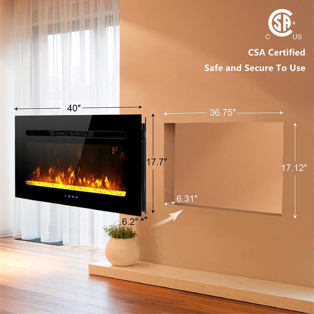 PHI VILLA 40" Insert Wall Mounted Electric Fireplace, 1500W AlphaMarts