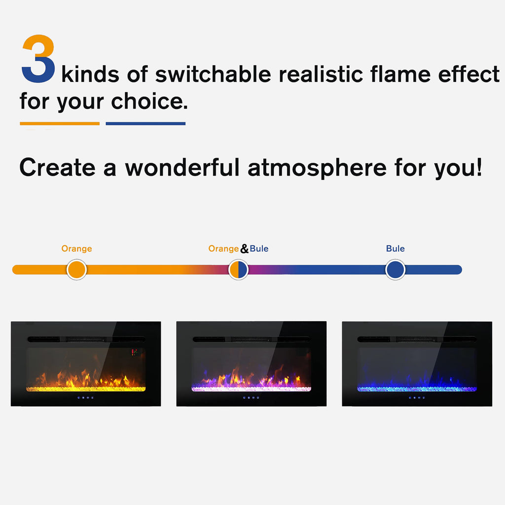 PHI VILLA 40" Insert Wall Mounted Electric Fireplace, 1500W AlphaMarts