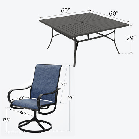 Sophia & William 9-Pcs Patio Dining Set with Enlarged Table & Denim Blue Textilene Swivel Chair