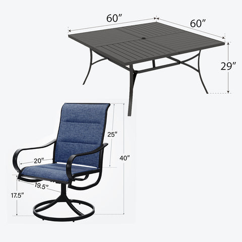 Sophia & William 9-Pcs Patio Dining Set with Enlarged Table & Denim Blue Textilene Swivel Chair