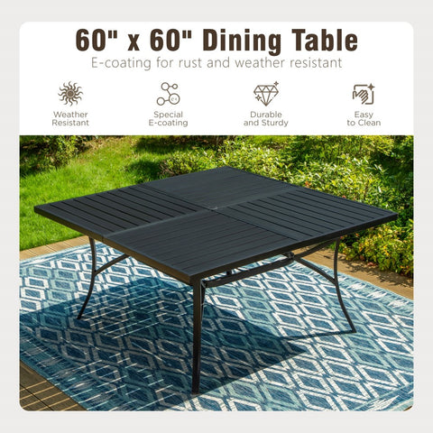 PHI VILLA 9-Piece Patio Dining Set Extra-large Square Table & Stackable Steel Fixed Chairs