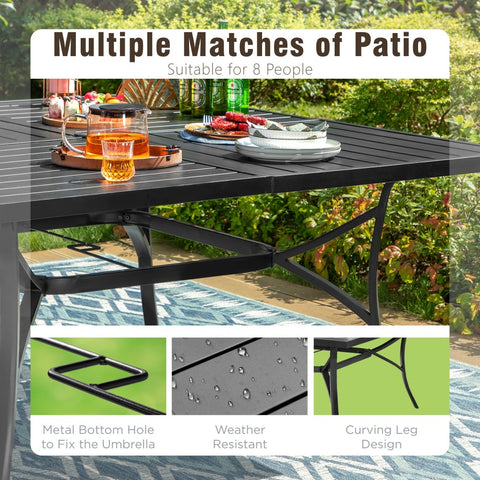 PHI VILLA 9-Piece Patio Dining Set Extra-large Square Table & Stackable Steel Fixed Chairs
