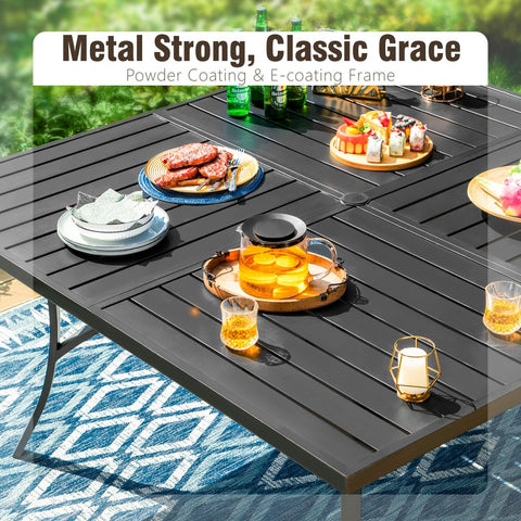 PHI VILLA 9-Piece Patio Dining Set Extra-large Square Table & Stackable Steel Fixed Chairs