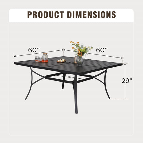 PHI VILLA 9-Piece Patio Dining Set Extra-large Square Table & Stackable Steel Fixed Chairs