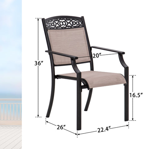 Sophia & William 7-Piece Geometrically Stamped Table & Cast Aluminum Pattern Fixed Textilene Dining Chairs Patio Dining Set