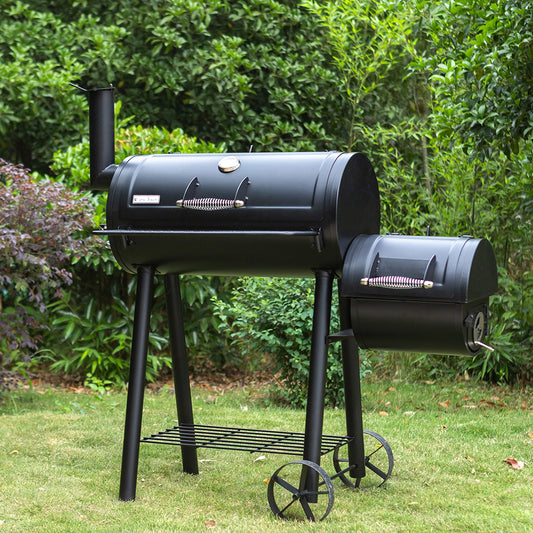 49" Charcoal smoker grill with offset box for outdoor space