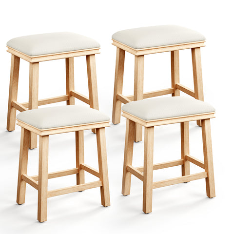 PHI VILLA 24" Backless Counter Height Bar Stools with Faux Leather Seat, Set of 4