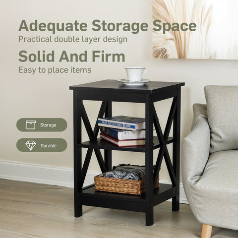 PHI VILLA Black End Table Side Table for Living Room, Set of 2