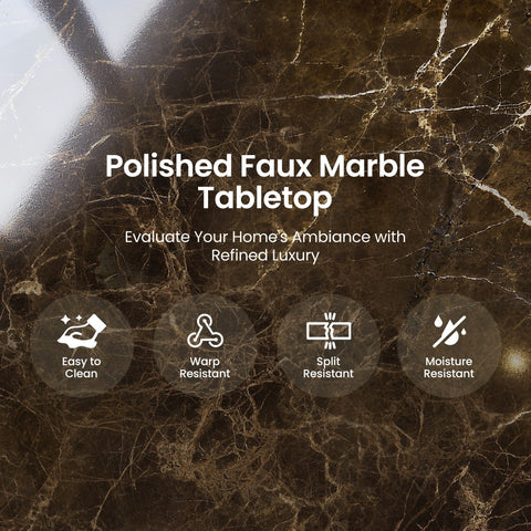 5-Piece Modern Farmhouse Dining Set with Faux Marble Tabletop & Rubber Wood Chairs- PHI VILLA