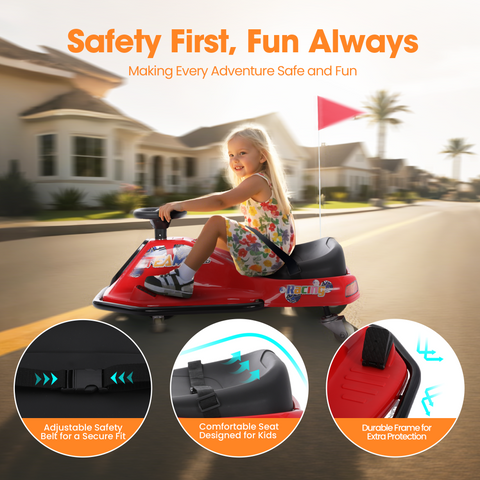 24V Electric Drifting Go-Kart for Kids Ages 3+ with 360 Spin and Upgraded Glowing Wheels