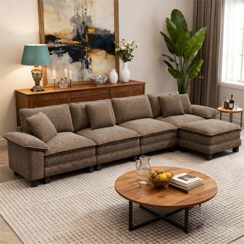 PHI VILLA Modular Chenille Cloud Sofa with Ottoman for Living Room & Apartment