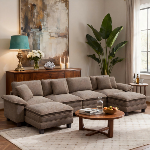 PHI VILLA Modular Chenille Cloud Sofa with Ottoman for Living Room & Apartment