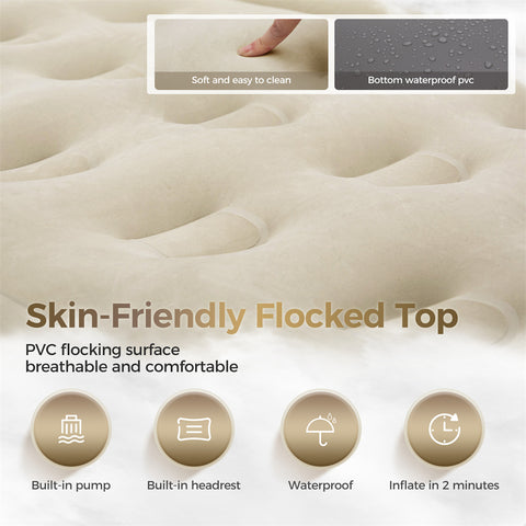 Alpha Camp 19” Twin Foldable Inflatable Air Mattress with Built-in Pump and Pillow for Camping and Home Guests