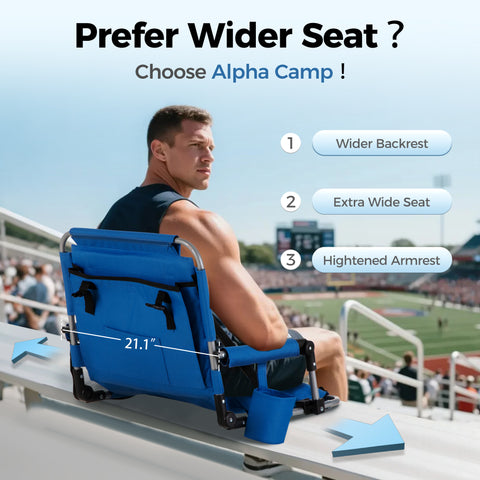 Alpha Camp Folding Stadium Seat Chair for Bleachers with Back & Arm Rest, 2 Pieces