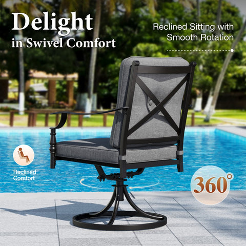 PHIVILLA 7-Piece Patio Dining Set with Swivel & Fixed Cushioned Chairs