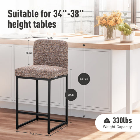PHI VILLA 24 Inch Counter Height Bar Stool Chenille Upholstered with Backrest- Set of 4