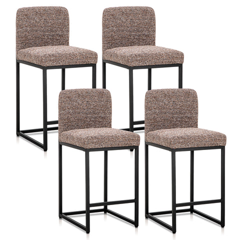 PHI VILLA 24 Inch Counter Height Bar Stool Chenille Upholstered with Backrest- Set of 4