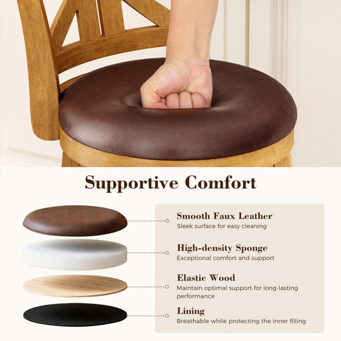 PHI VILLA 360° Swivel Farmhouse Wood Bar Stools with Patented K-Shaped Back