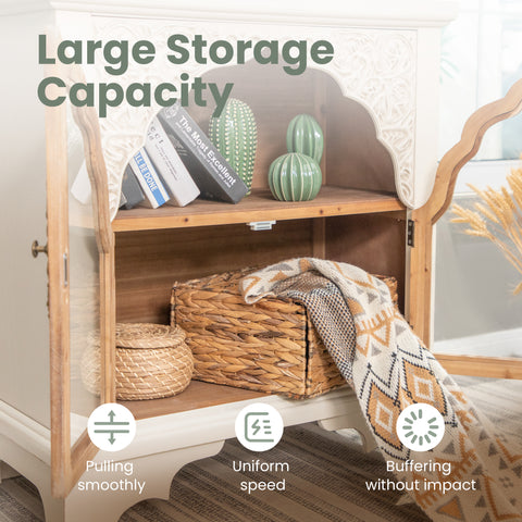 Vintage Hollow Carved 2 Door Wood Storage Cabinet -MFSTUDIO