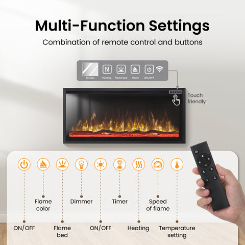 Premium Wall Mounted & Recessed Electric Fireplace with Remote Control - Sophia & William
