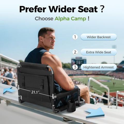 Alpha Camp Folding Stadium Seat Chair for Bleachers with Back & Arm Rest, 2 Pieces