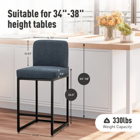 PHI VILLA 24 Inch Counter Height Bar Stool Chenille Upholstered with Backrest- Set of 4