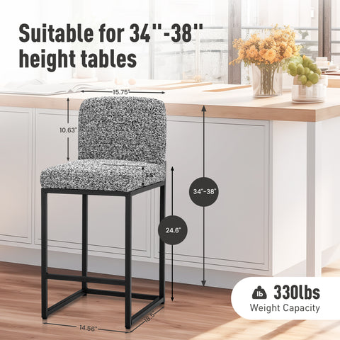 PHI VILLA 24 Inch Counter Height Bar Stool Chenille Upholstered with Backrest- Set of 4