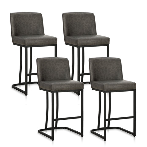 PHI VILLA 24" Modern Square PU Leather Bar Stool with Metal Frame, Set of 4