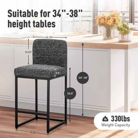 PHI VILLA 24 Inch Counter Height Bar Stool Chenille Upholstered with Backrest- Set of 4
